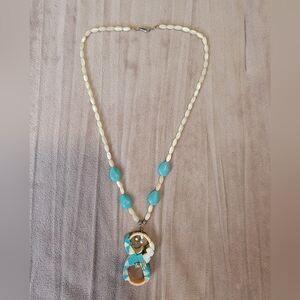 Elegant White Mother Of Pearl and Blue Turquoise Pendant Necklace